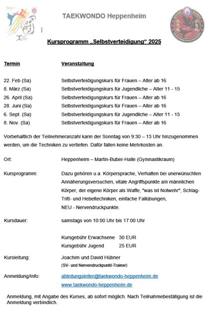 Selbstverteidigungskurs für Frauen Heppenheim