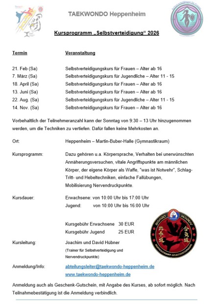 Selbstverteidigungskurse für Jugendliche und Frauen Heppenheim